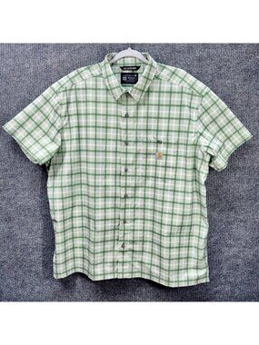 Carhartt Shirt Mens 2XL Force Sun Defender Green Plaid Short Sleeve Relaxed Fit